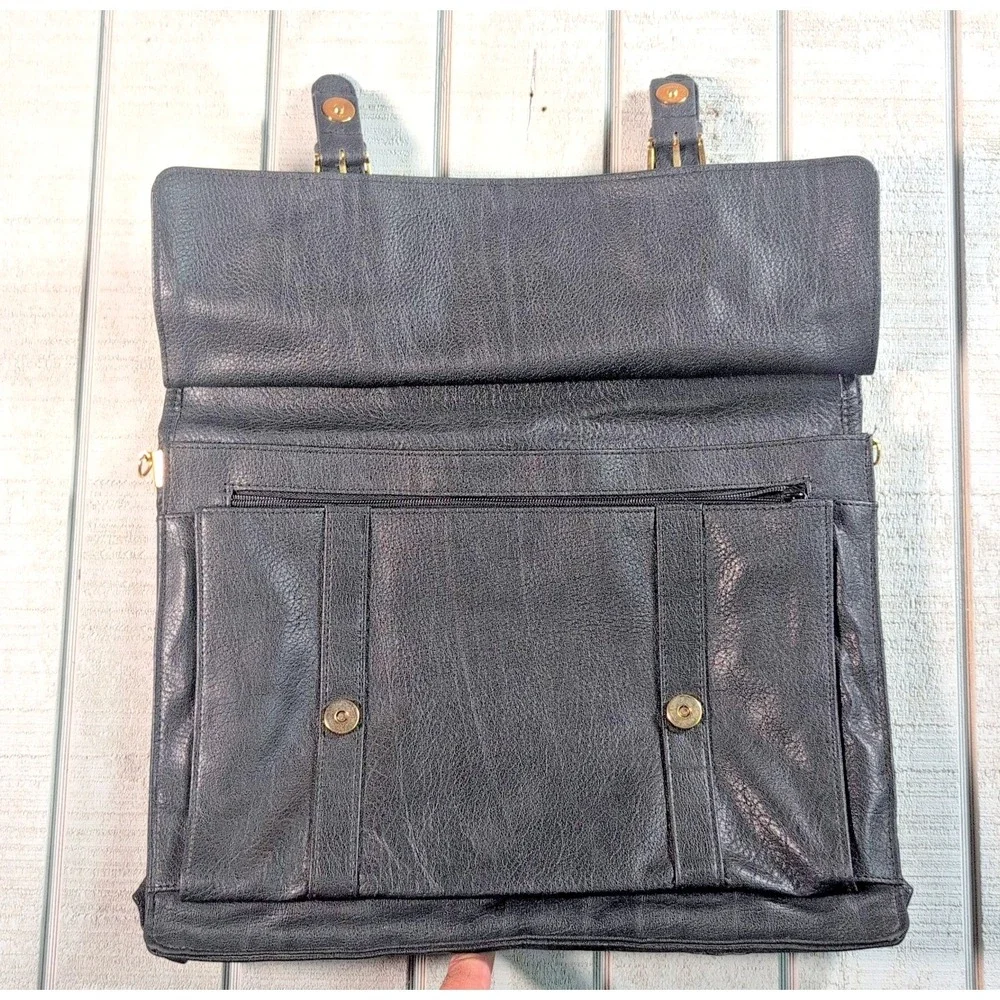 VTG Accent International Soft Black Leather Shell Brief Case PC Computer Bag